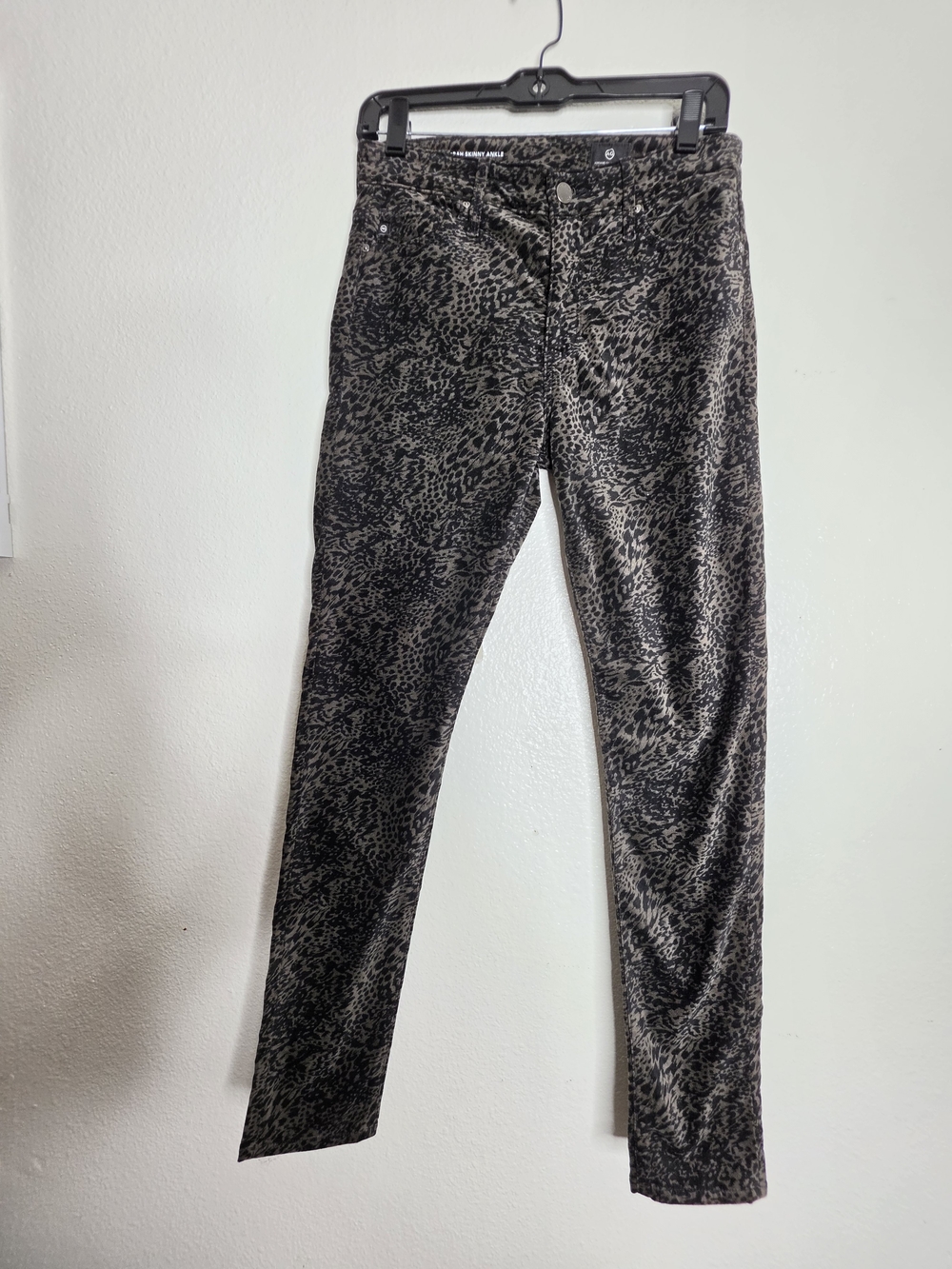 AG Adriano Goldschmied Farrah Skinny Ankle Leopard Velvet Size 28